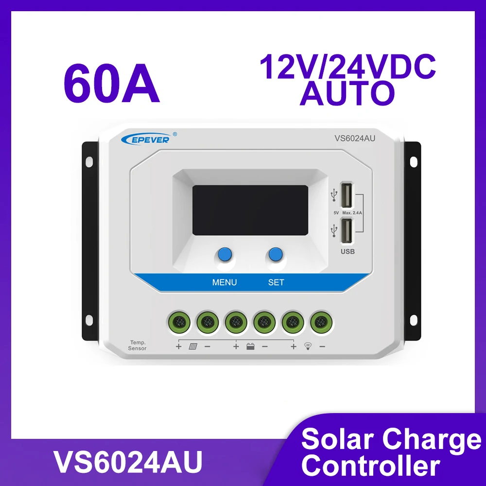 

Контроллер заряда солнечных батарей EPEVER 60A PWM 12В-48В с автоматическим определением напряжения (VS-AU), ЖК-дисплеем и двумя USB-портами для солнечных энергосистем