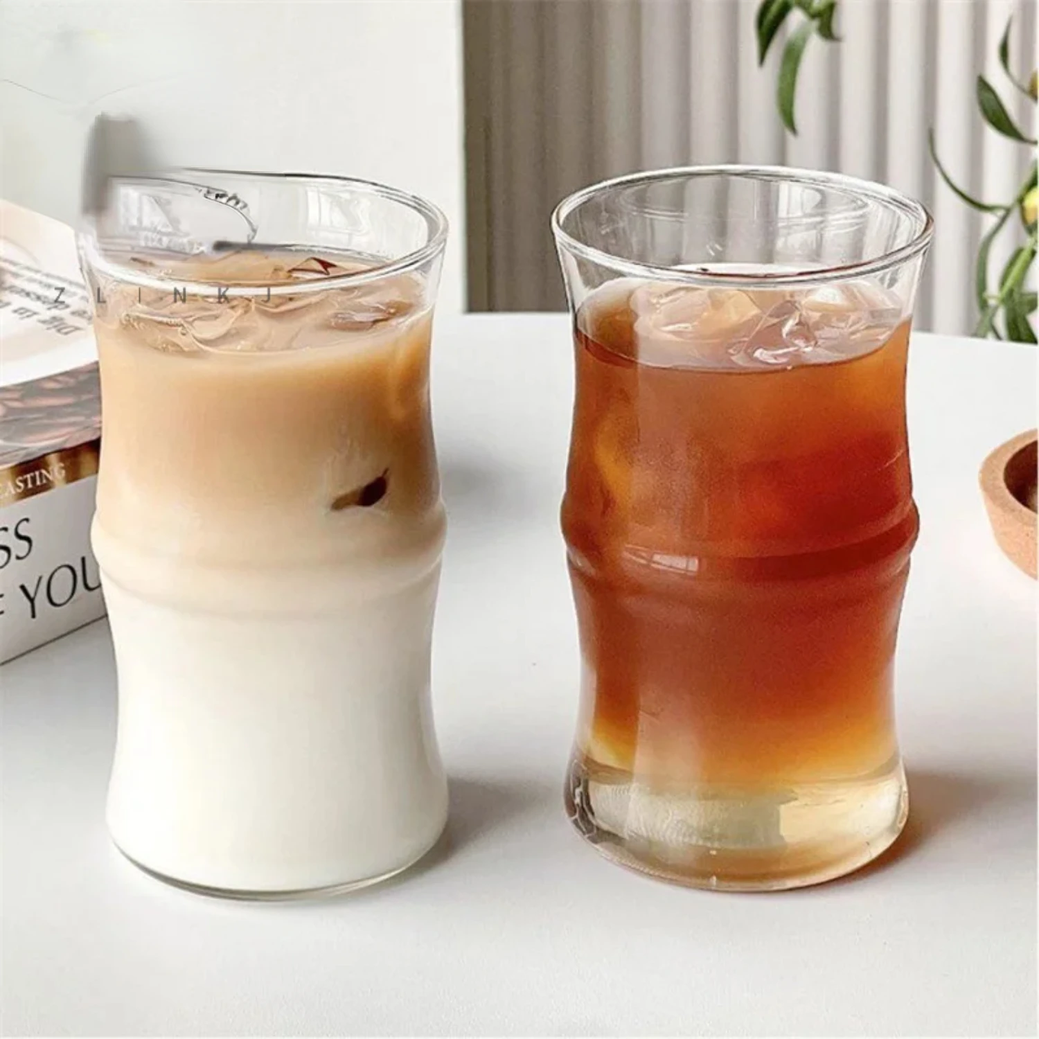 1PCS 415ml Bamboo Joint Glass Cup Transparent Glasses Coffee Mug Tea Cup Juice Glass Milk Water Cup Drinkware Drinking Water Cup