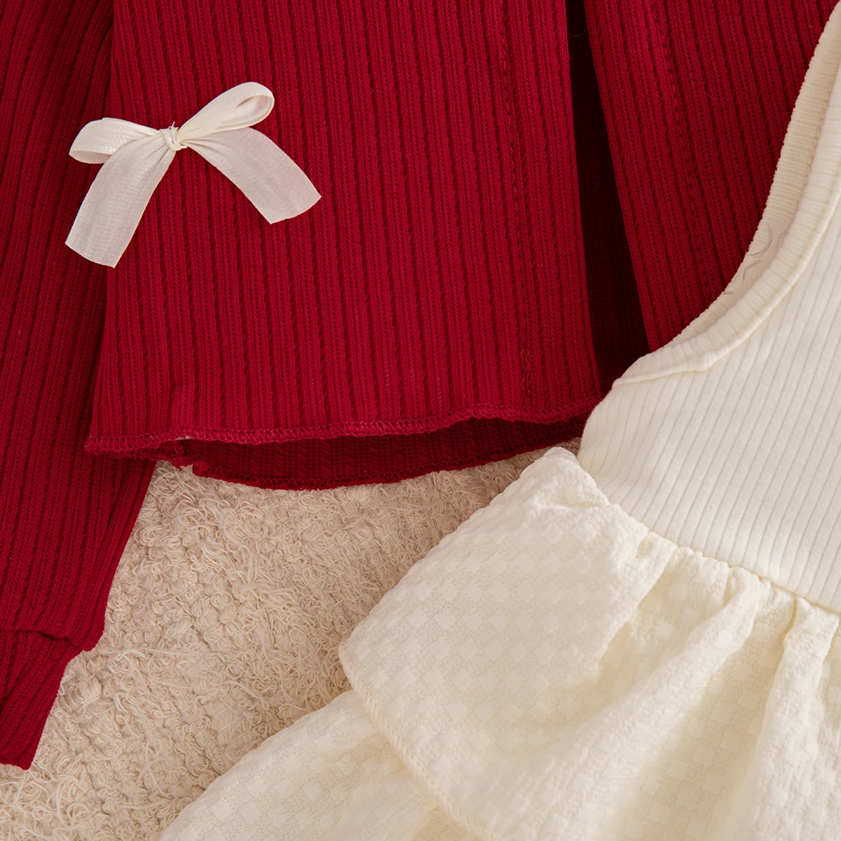 Baby-Mädchen-Kleidungsset: Rote Strickjacke mit Schleife und ärmellosem mehrlagigem Kleid, 2-teiliges Prinzessinnen-Outfit für Mädchen für die Weihnachtsfeier – Detail 23