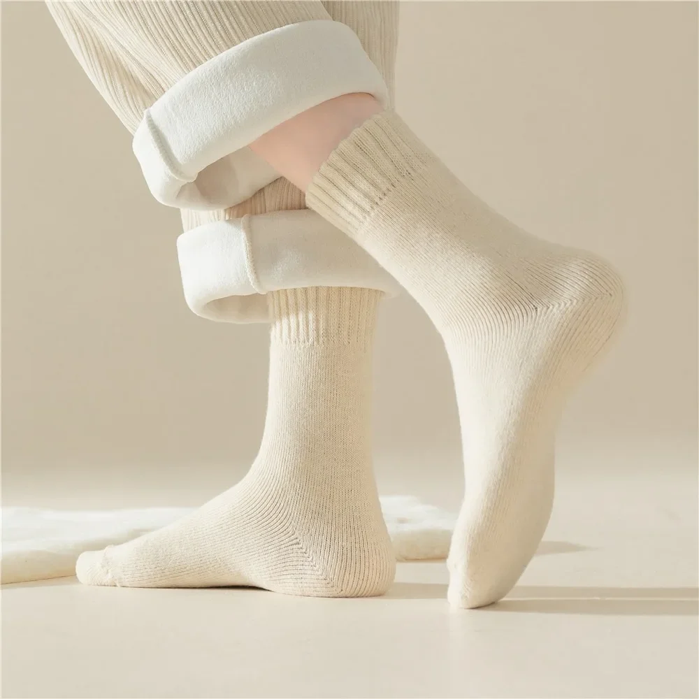 Chaussettes thermiques épaisses pour femmes, laine, cachemire, neige, doux, coton doux, sol de la chambre, chaussettes de sommeil, ajouter du sourire, chaud, hiver, 6 paires