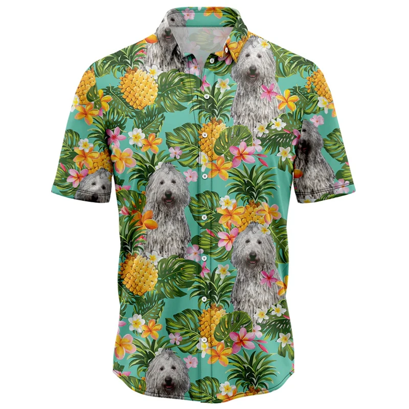 

Tropical Pineapple Dog Pattern Hawaiian Shirts Summer Casual Short Sleeve 3D Printed Blouse Loose Breathable Lapel Unisex Shirt