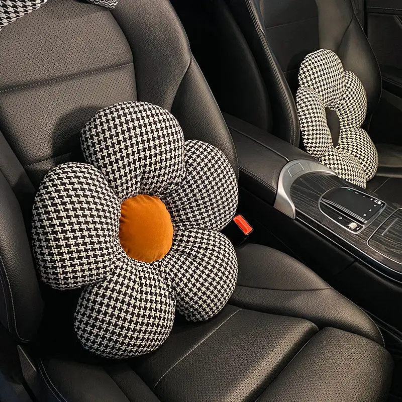 Auto Hoofdsteun Taille Celebrity Houndstooth Auto Seat Terug Pad Neksteun Kussen Kussen Interieur Product Voor Dame Vrouw