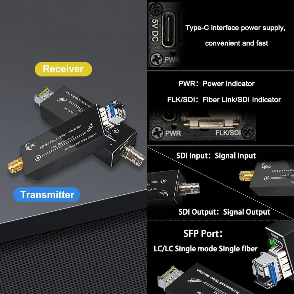 Mini HD 1080P&30HZ SDI Fiber Extender with SFP Moudle，SDI Video Optical Transceiver Single-Mode Single Fiber 20km