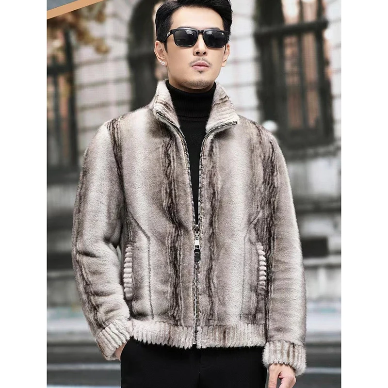 

2025 Winter Stand up fur Men's Coat Mink fur One-Piece Jacket New Loose and Versatile Reversible Men's Coat for Commuting