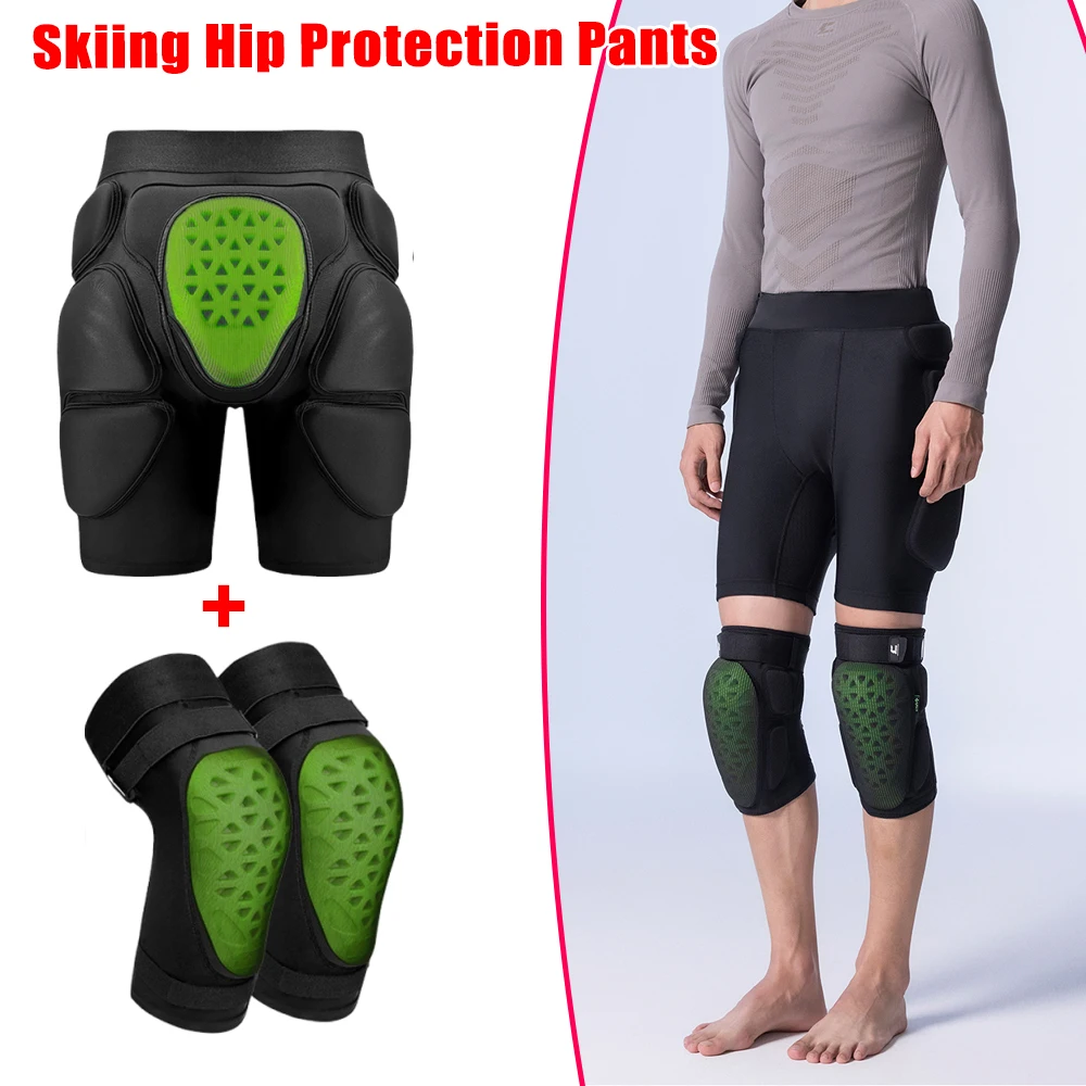 2PCS Ski Protection Set Ice Skating Hip Knee Pads Full Set Inner Wear Speed Skating Butt Pad Anti Fall Pants for Winter
