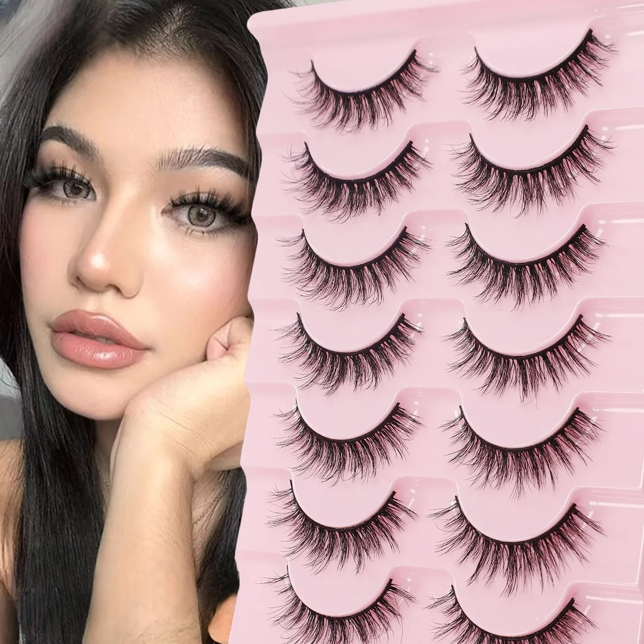 7 paar valse wimpers, donzige wimpers, slanke sprookjeskattenogen, puntige en gestreepte wimpers, verlengd natuurlijk en dik
