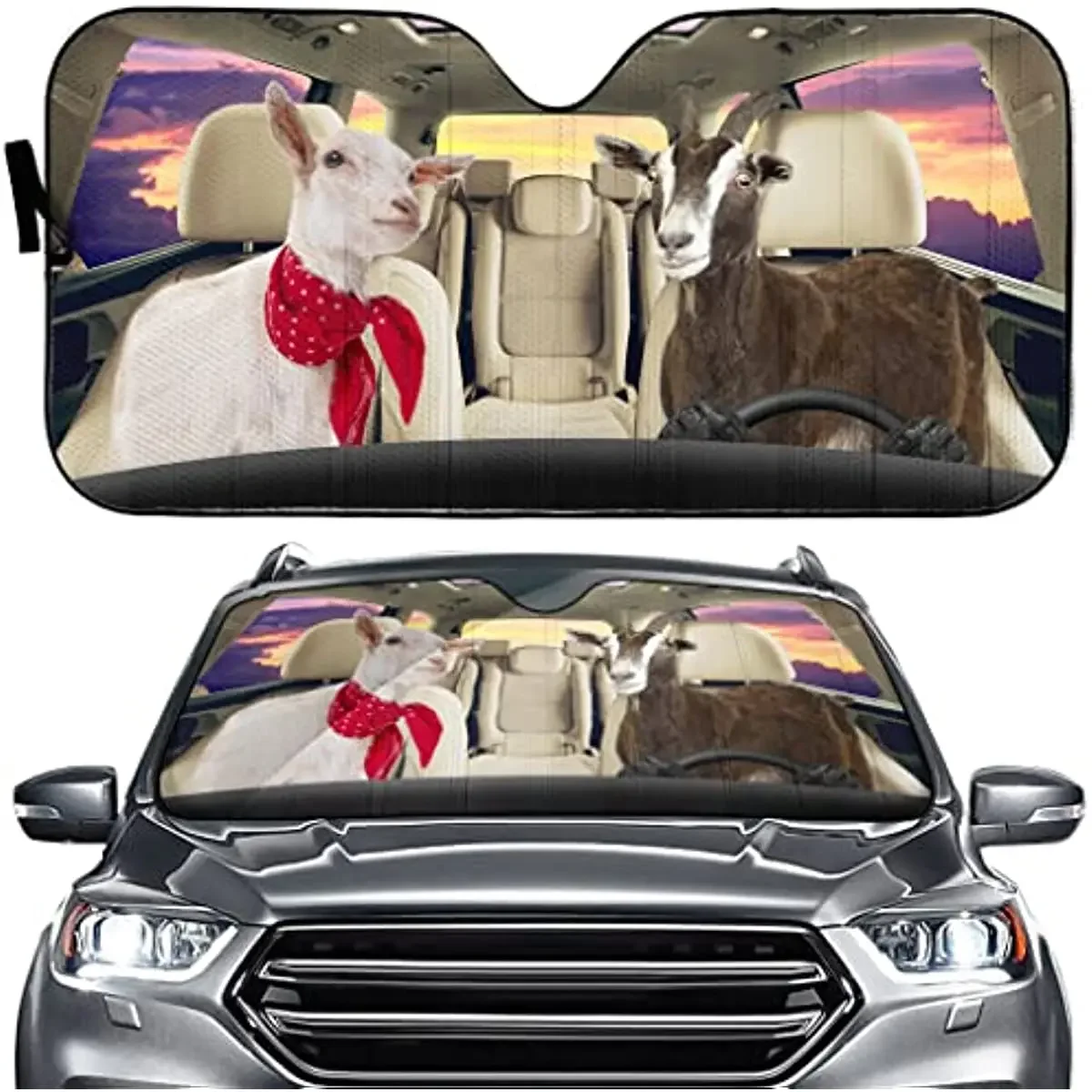 Goat Driver Car Sunshade Foldable, Windshield Sun Shade Summer Sheep Automotive Interior Sun Protection Car Front Window Interio