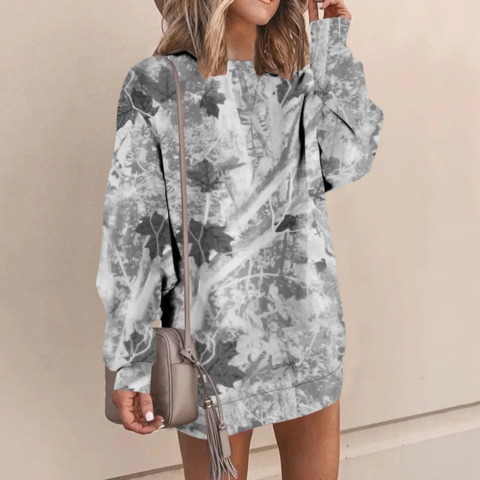 Autumn Long Sleeves Casual Loose Pullover Sweatshirt Dress Women Harajuku Graphic Blouse O Neck Floral Print Ladies Sweatshirt