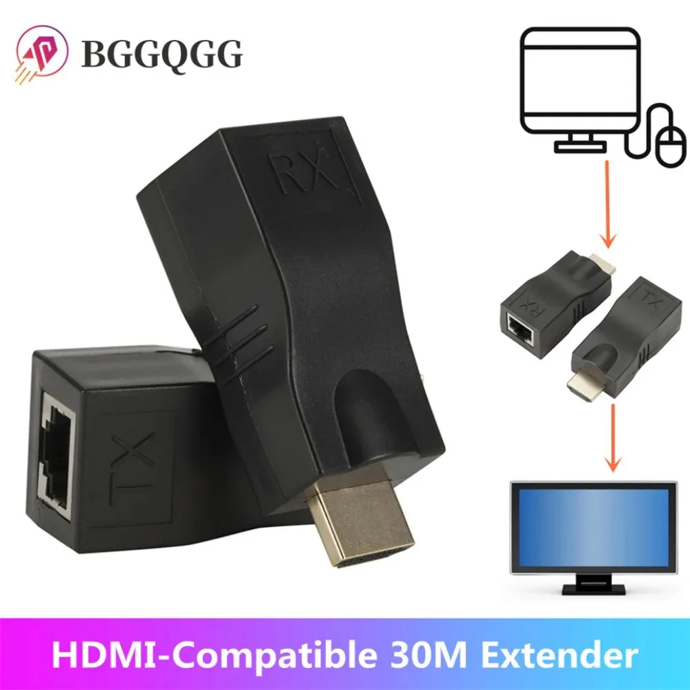 

BGGQGG HDMI-Compatible Extender rj45 30M Extender to RJ45 Over Cat 5e/6 Network LAN Ethernet Adapter Big Sale HDMI-Extender