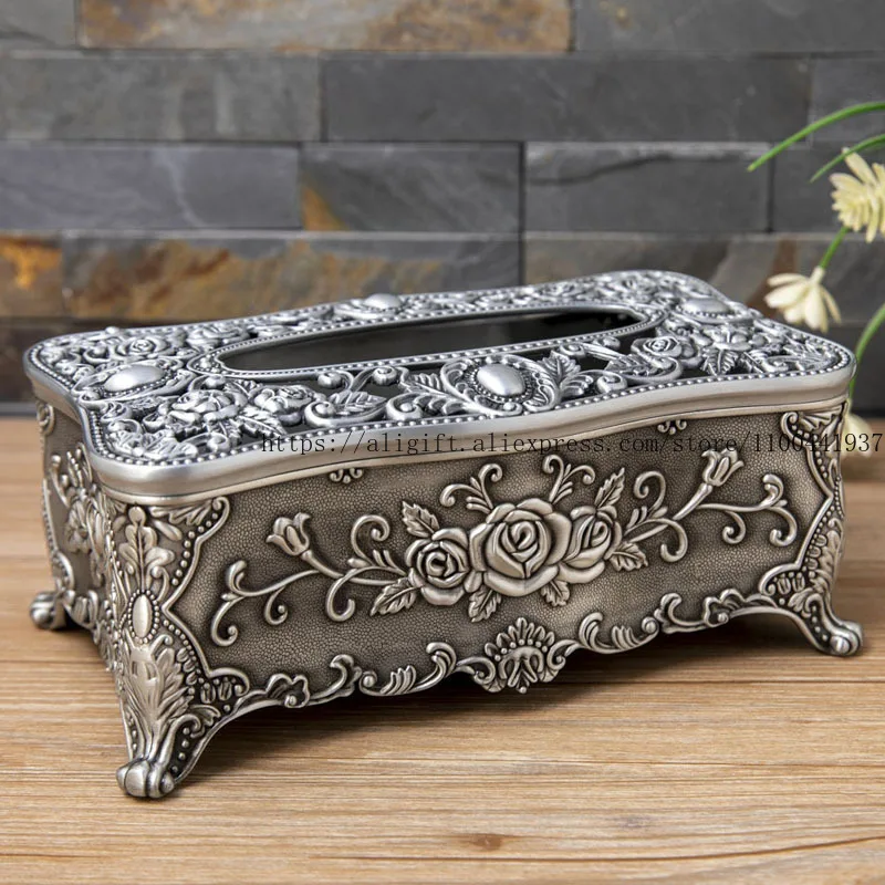 صندوق مناديل معدني على الطراز الأوروبي بتصميم عتيق للمنزل والفندق KTV صندوق مناديل إبداعي مجوف ومنحوت لغرفة المعيشة وغرفة الطعام #4