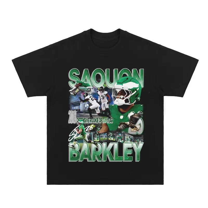 NFL Football Saquon Barkley American صغير العنق قصيرة الأكمام تي شيرت جودة عالية العلامة التجارية الفاخرة بيع النمط الشعبي