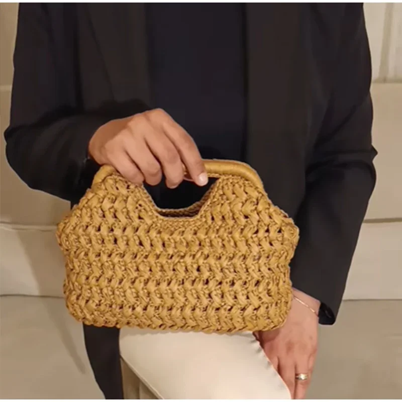 Marke Woven Clutch Tasche Luxus Neue High-end-Meer Urlaub Reise Große Kapazität Stroh frauen Einfache Textur Mode brieftasche – Detail 5