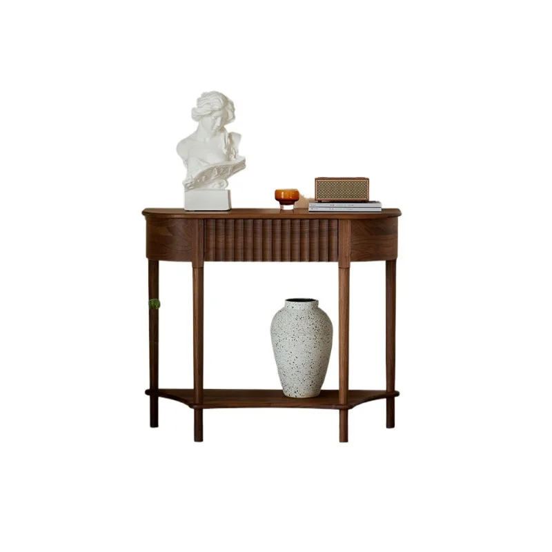 

Black walnut entrance table Semicircular aisle French retro all solid wood against the wall Light luxury