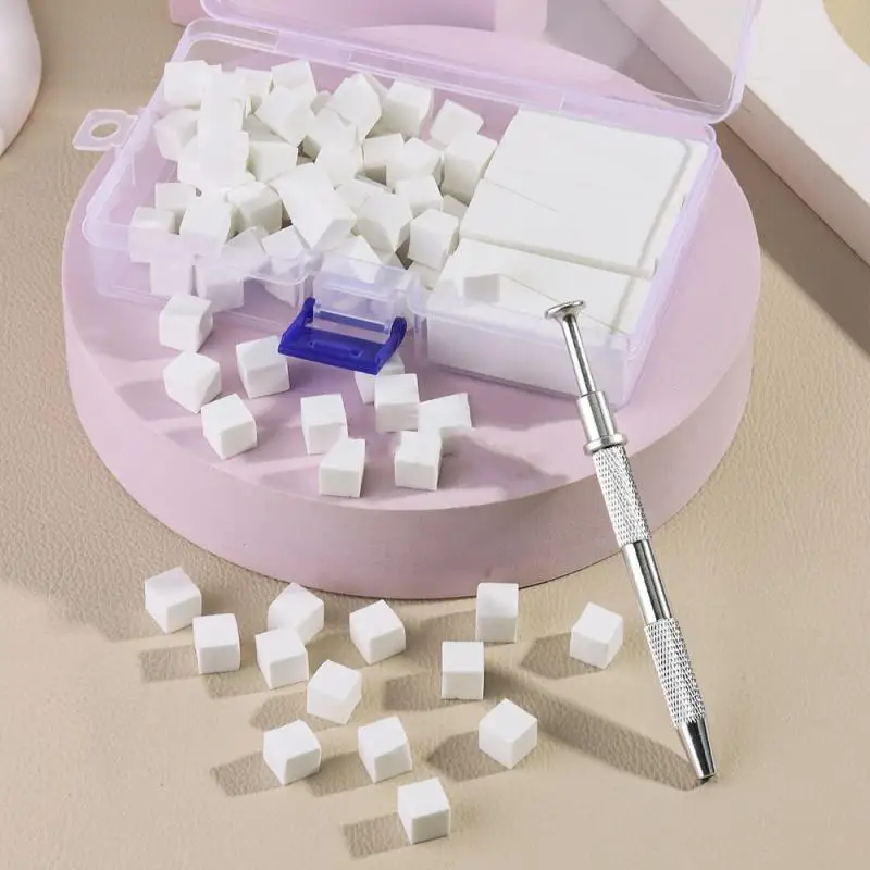 1 scatola di spugne morbide per nail art per polvere Ombre effetto sfumato schiuma per trucco spugne per nail art pennello con penna per afferrare strumenti per manicure