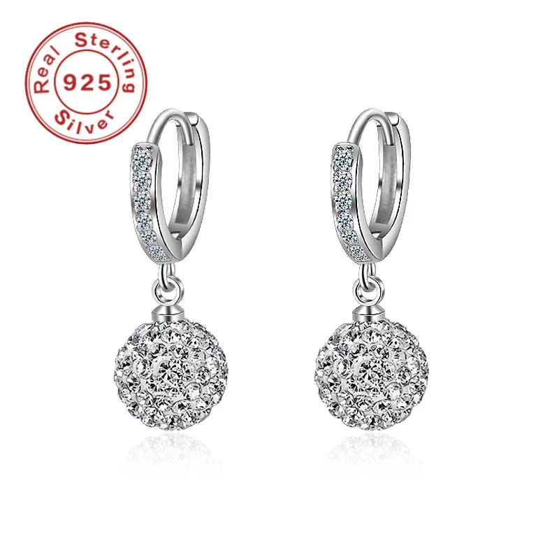 

925 Sterling Silver Earrings Sparkle Full Diamond Ball Earrings for Ladies Stylish Minimalist Birthday Party Jewelry Gifts