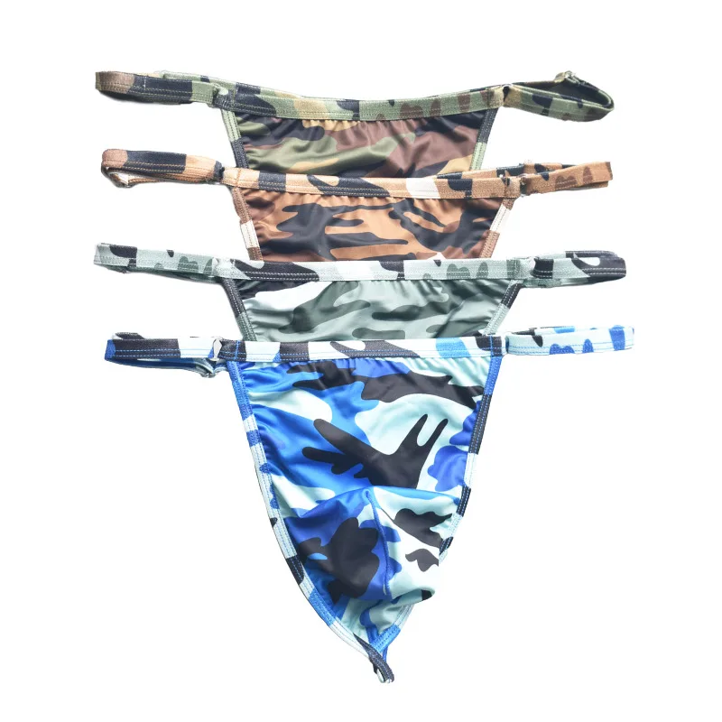 

4PCS/Lot Camouflage Mens Underwear Adjustable T-back Thongs Sexy Bikini G-Strings Low Rise Panties Soft Breathable Underpants