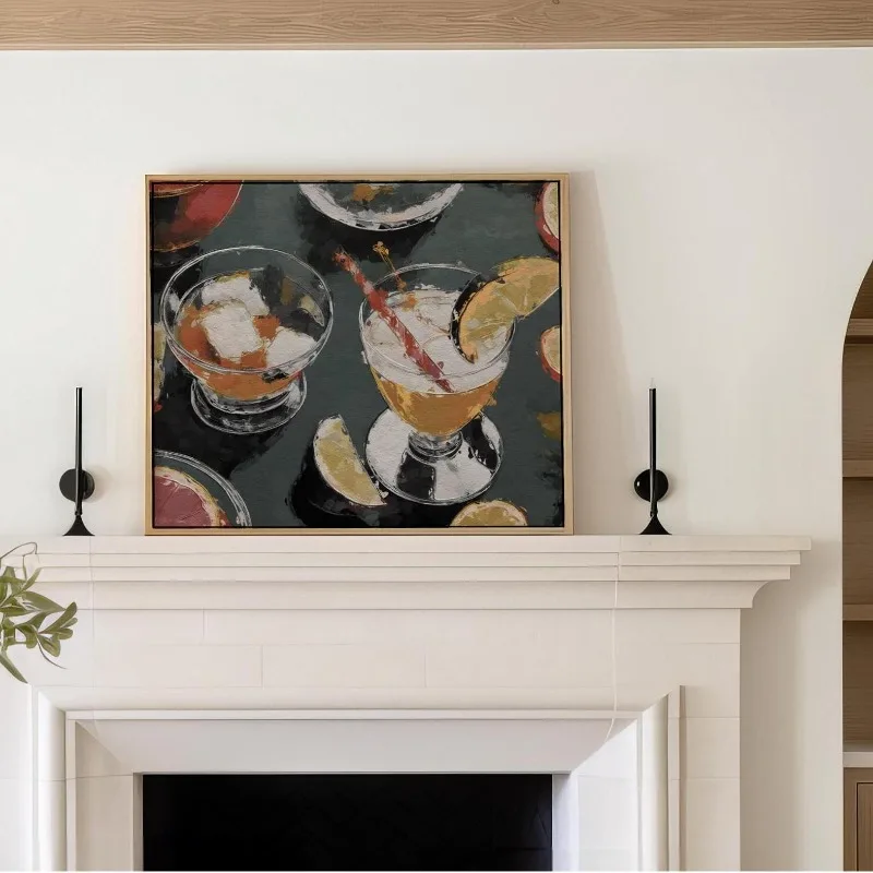 Vintage Cocktail Poster Espresso Martini Whiskey Glasses Art Print Moody Alcohol Painting on Canvas Rustic Bar Cart Wall Decor