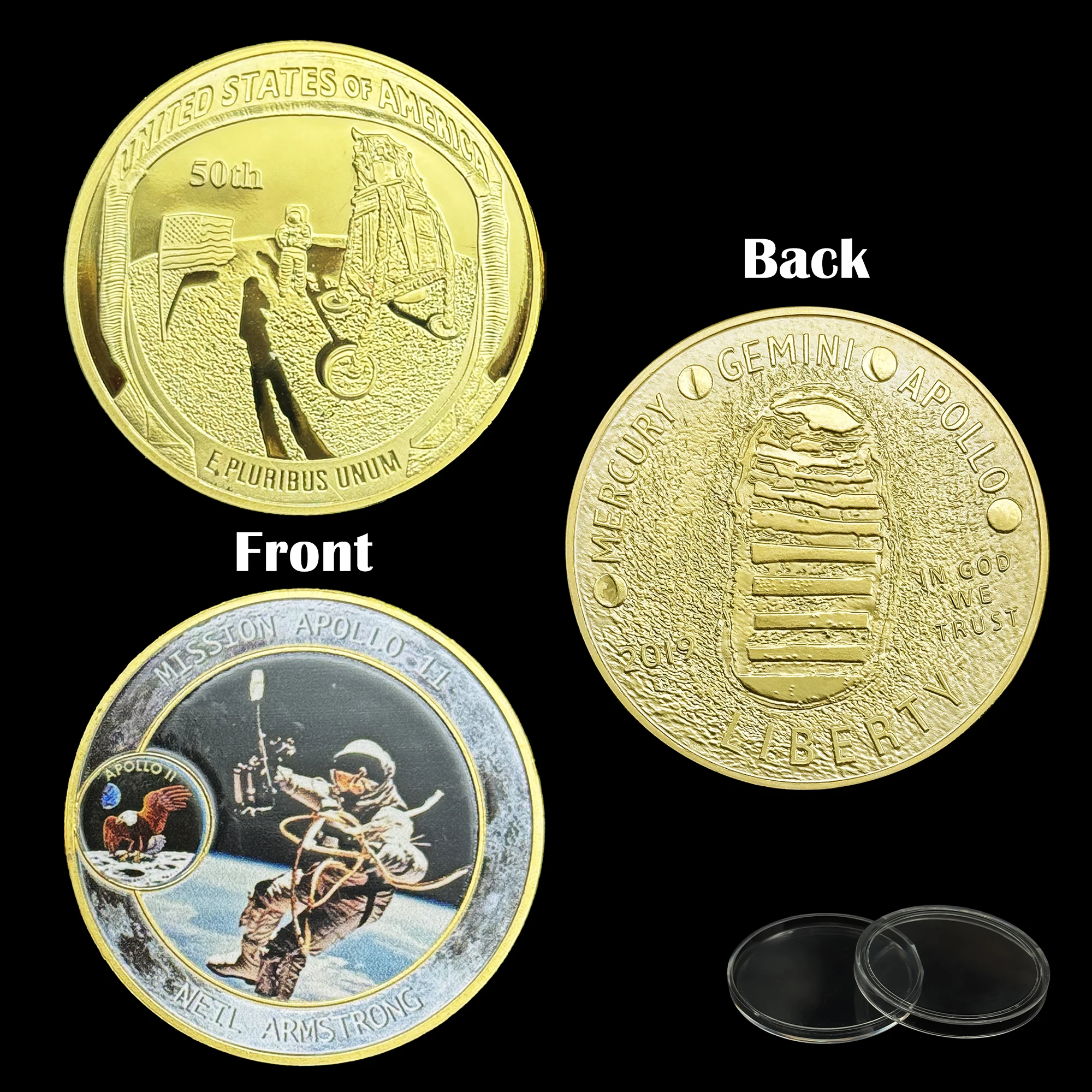 2019 Apollo Moon Landing 50th Anniversary Replica Commemorative Coin Aerospace Commemorative Medal Exploring Lunar Souvenirs