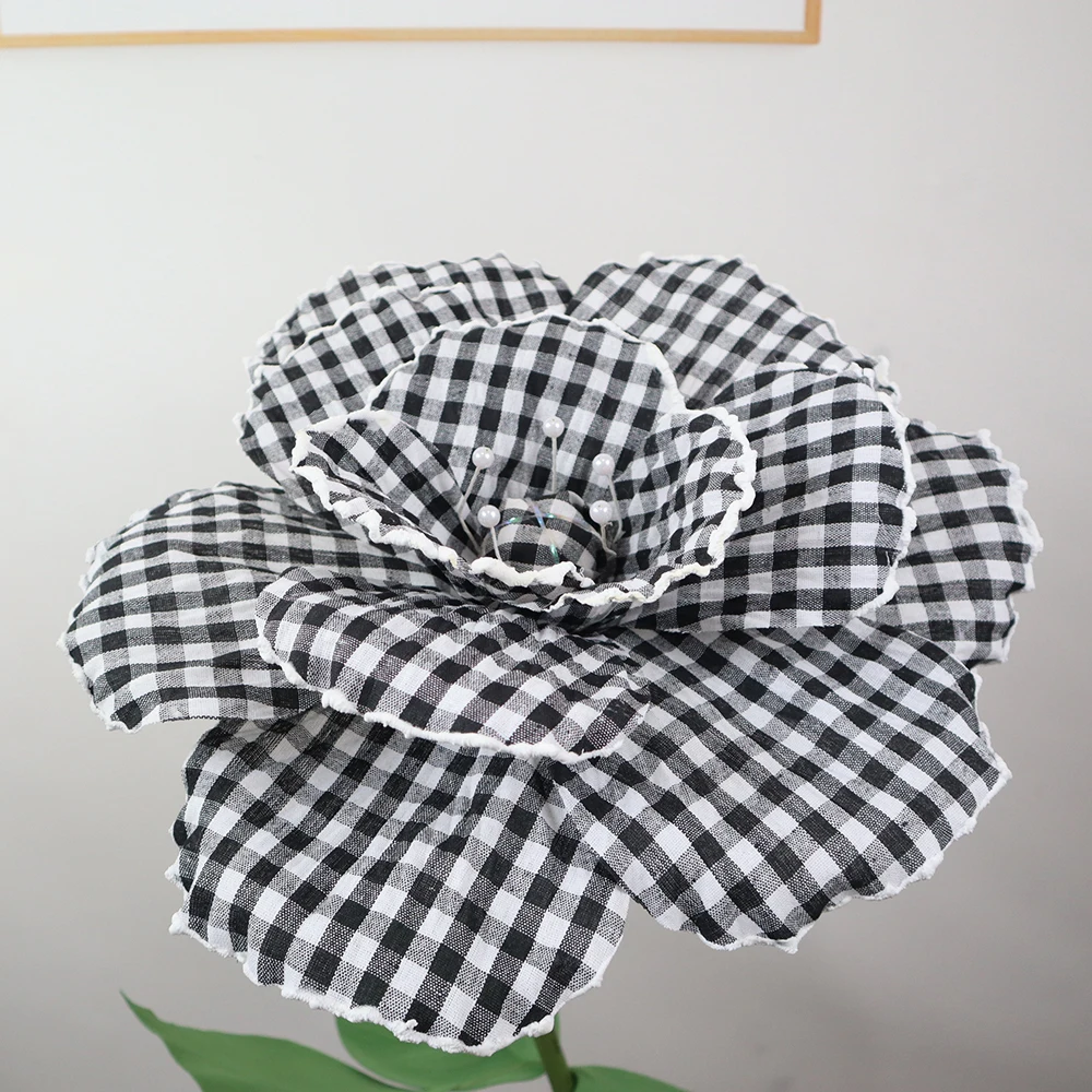

Artificial Large Gingham Poppy Flower Bouquet Room Decoration Accessories Scene Layout Outdoor Wedding Supplies Fake Flowers
