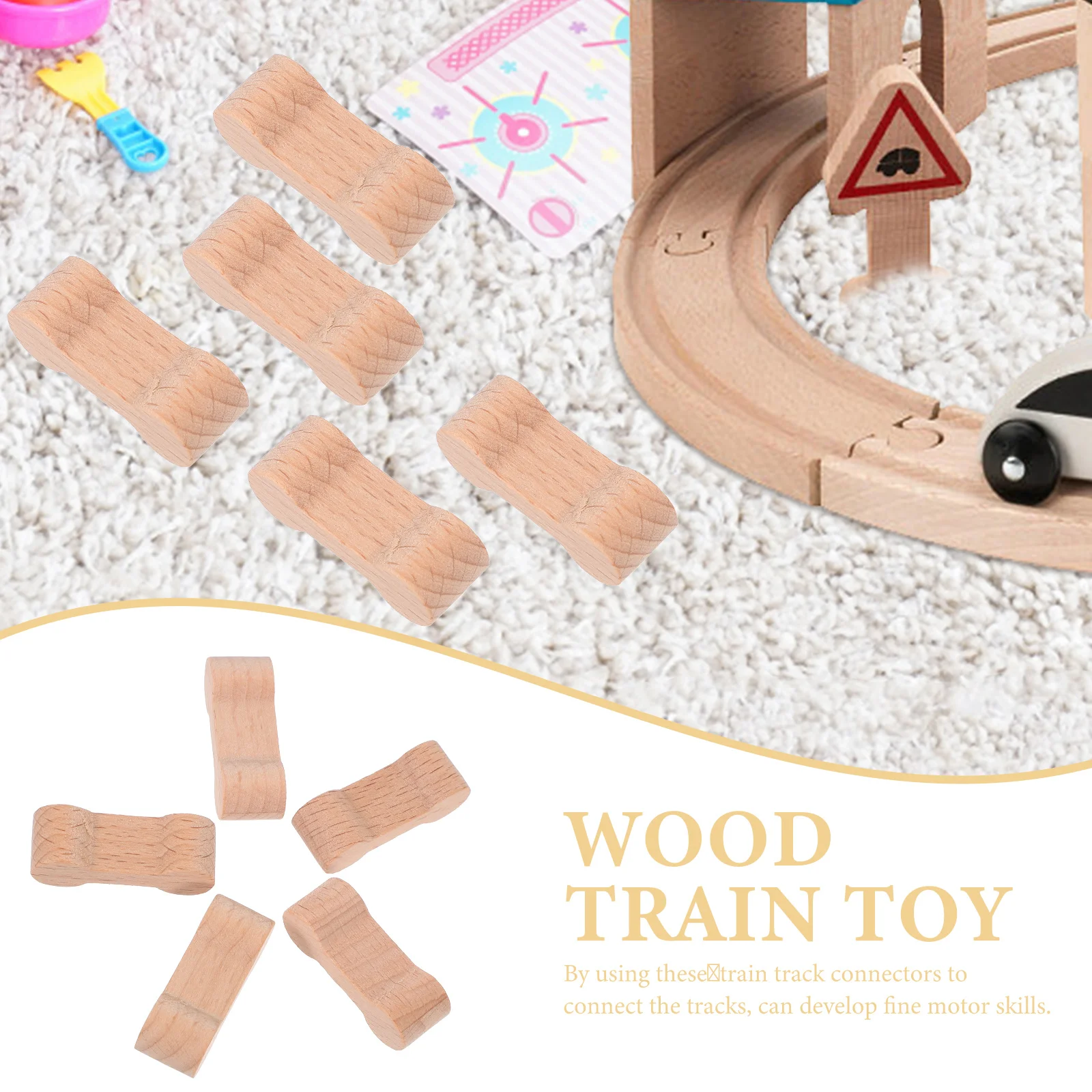 16 Pcs Wooden Train Track Connector Toys Develop Fine Motor Skills Create Various Scenes Pretend Play Educational Kids