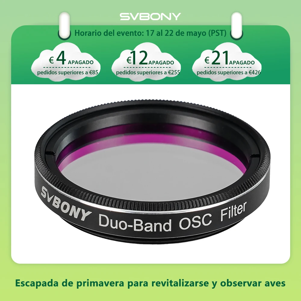 Filtro de telescopio Svbony SV220, H-Alpha y OIII, filtro de nebulosa de doble banda de 7 nm de 1,25 "/2", filtro de contaminación de luz para astrofotografía