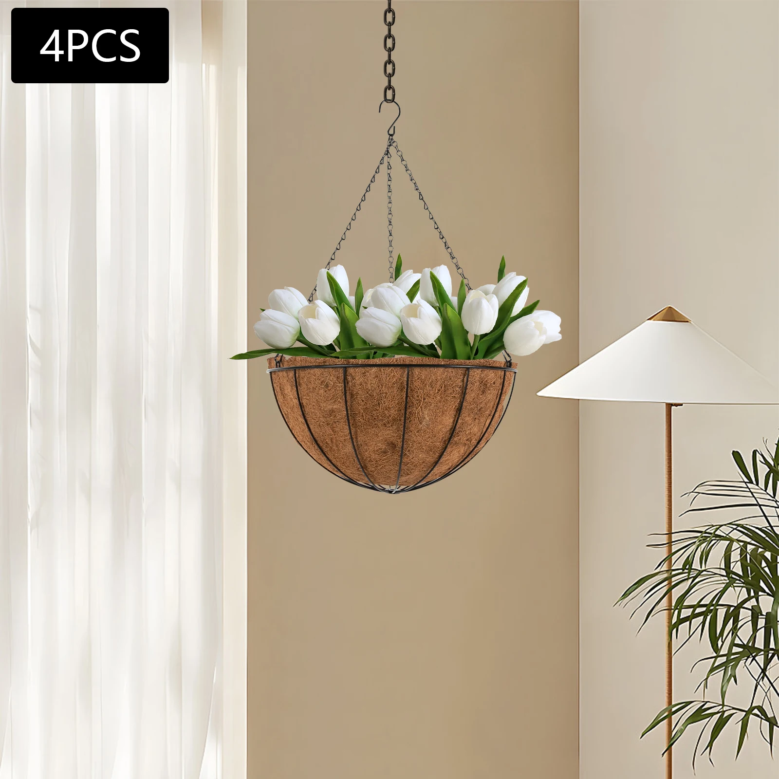 

16-дюймовые подвесные корзины для растений на открытом воздухе, большие садовые горшки из 4 шт. с дренажными отверстиями, пластиковые цветочные горшки для декора патио