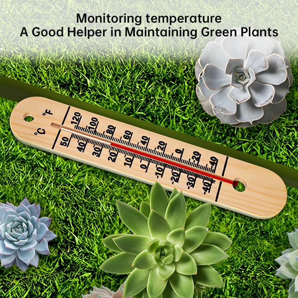 Wood Wall Hanging Thermometer Greenhouse Garage Garden Breeding Thermometer Indoor Outdoor Temperature Measuring Tool