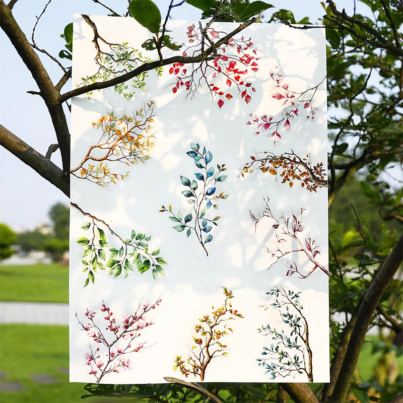 

20 Sheets Branch and Leaf Growth Vintage Plant Material Collage PET Sticker Creative DIY Scrapbooking Label Journal Stationery