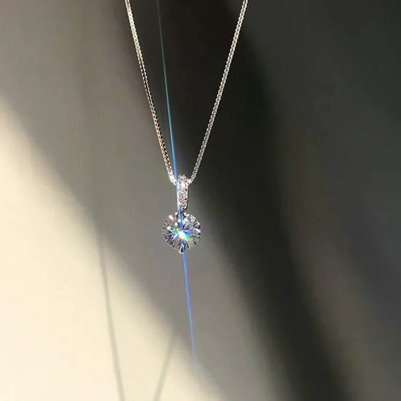 Minimalist Single Sparkling Diamond Pendant Clavicle Chain - Dainty Solitaire Necklace for Women Daily Party Jewelry