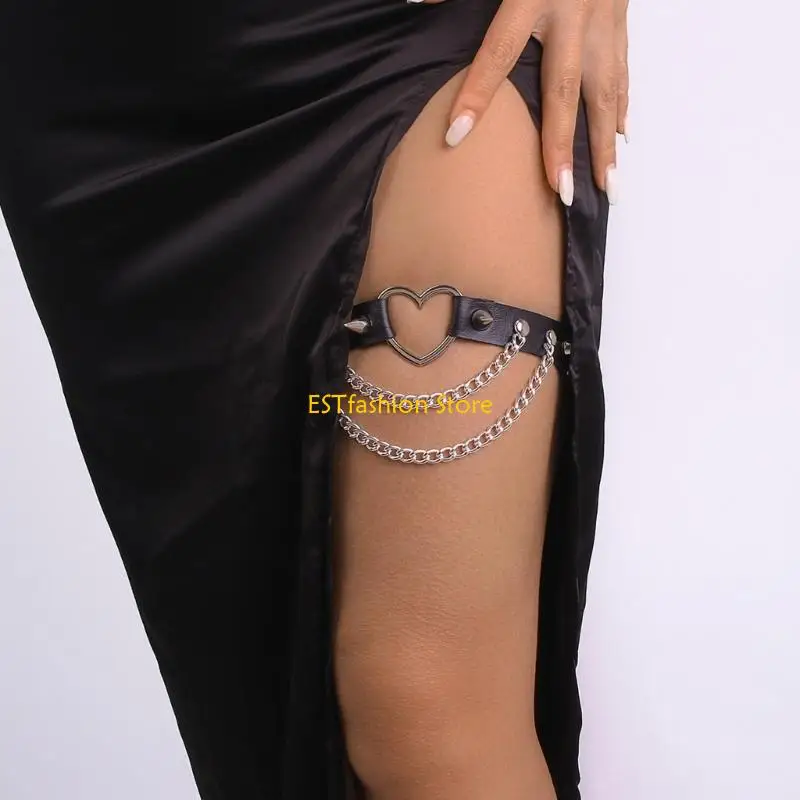 Y5GC Hollowed Heart Leg Chain Thigh Chain Leg Band for Individualistic Street Fashion