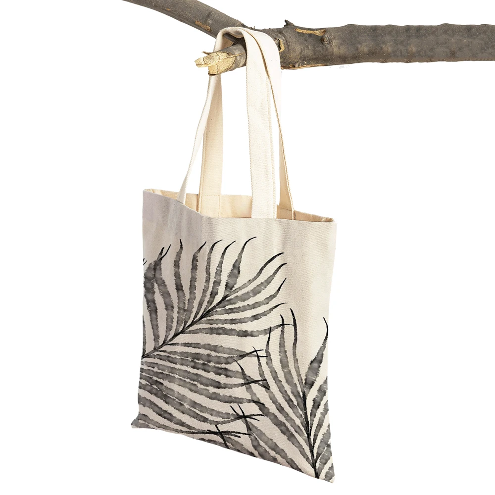 Boho Natural Leaf Cactus Dandelions Shopping Bag  Double Print Women Shopper Bags Lady Canvas Tote Reusable Eco Travel Handbag