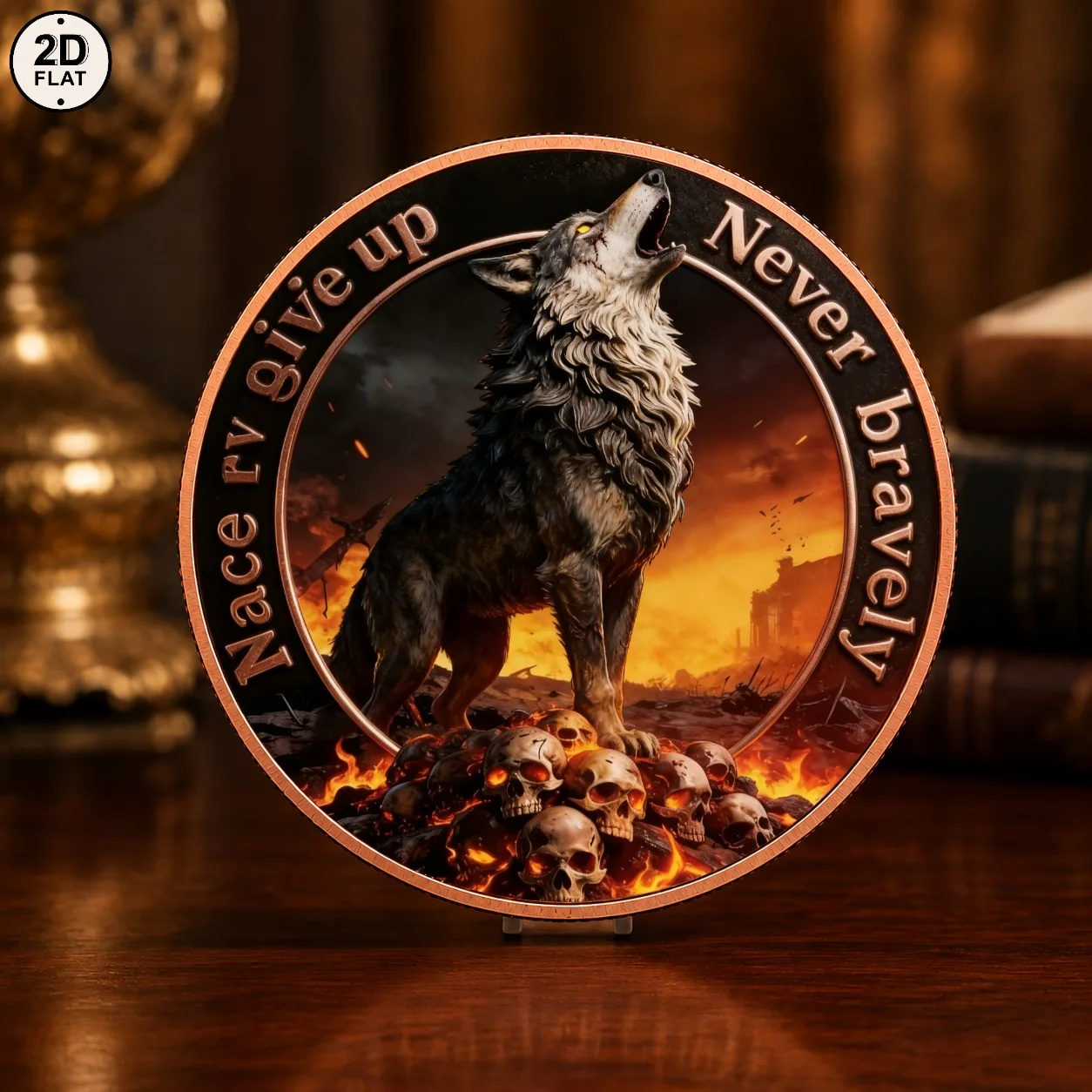 1pc Motivational Warrior Wolf 1oz .999 Fine Copper Challenge Coin Never Give Up Brave Wolf Collectible Coin Inspirational Gifts