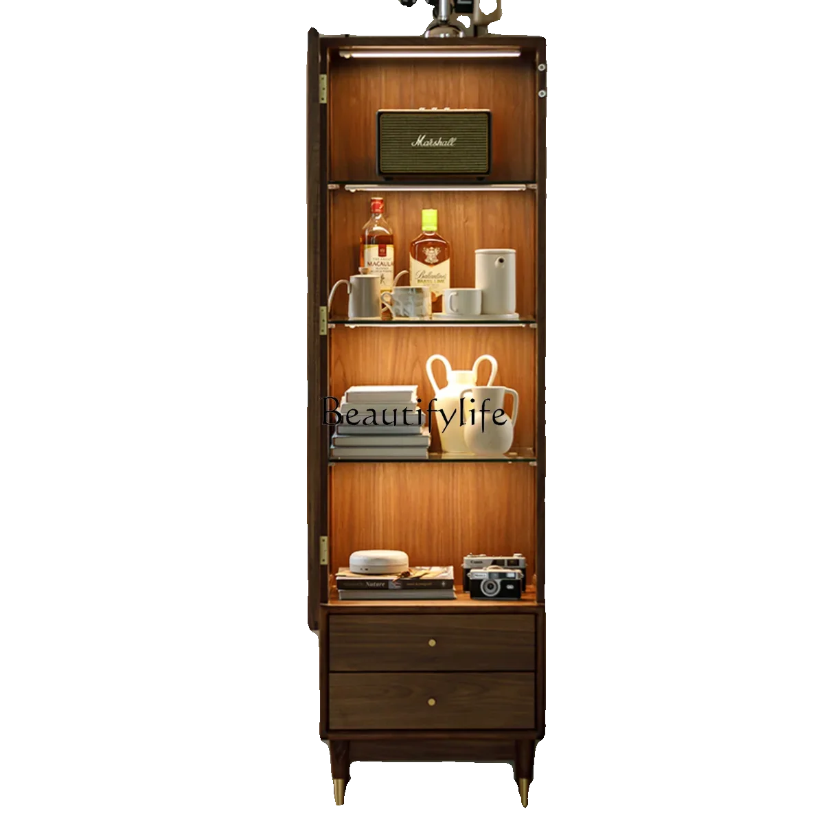 

ls 18North American black walnut display full solid wood bookcase storage wine cabinet