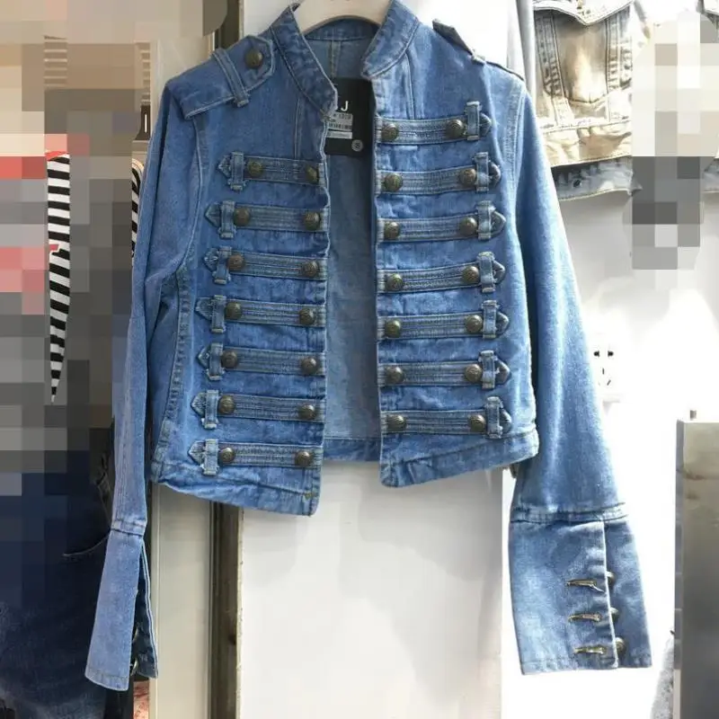 

Винтажная женская джинсовая куртка-бомбер с воротником-стойкой, тонкая, длиной до колена, из искусственной кожи, для повседневной носки
