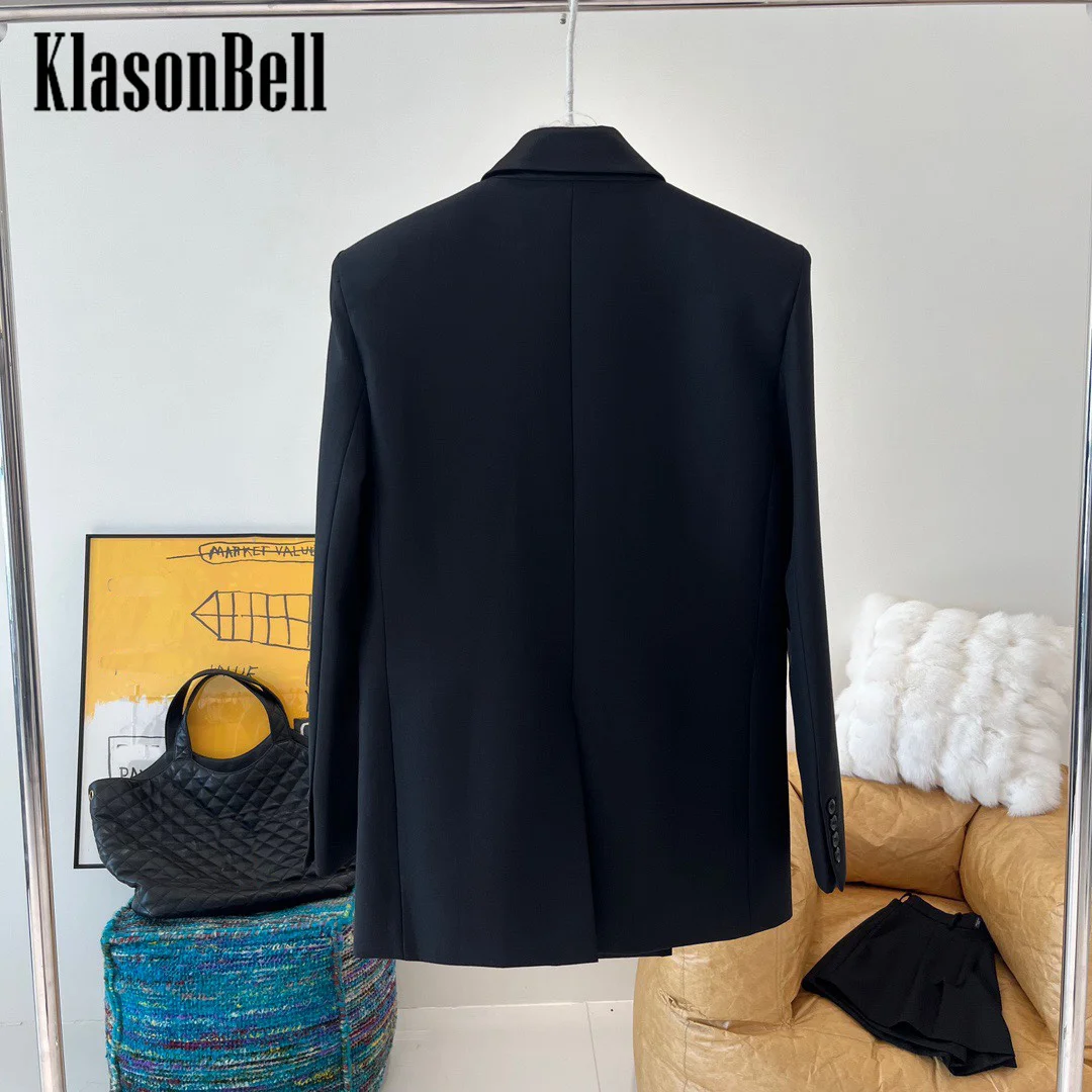 10.12 KlasonBell-Women Clothes Classic Double Breasted Acetate Collar Patchwork Wool Blazer Back Split Casual Jacket