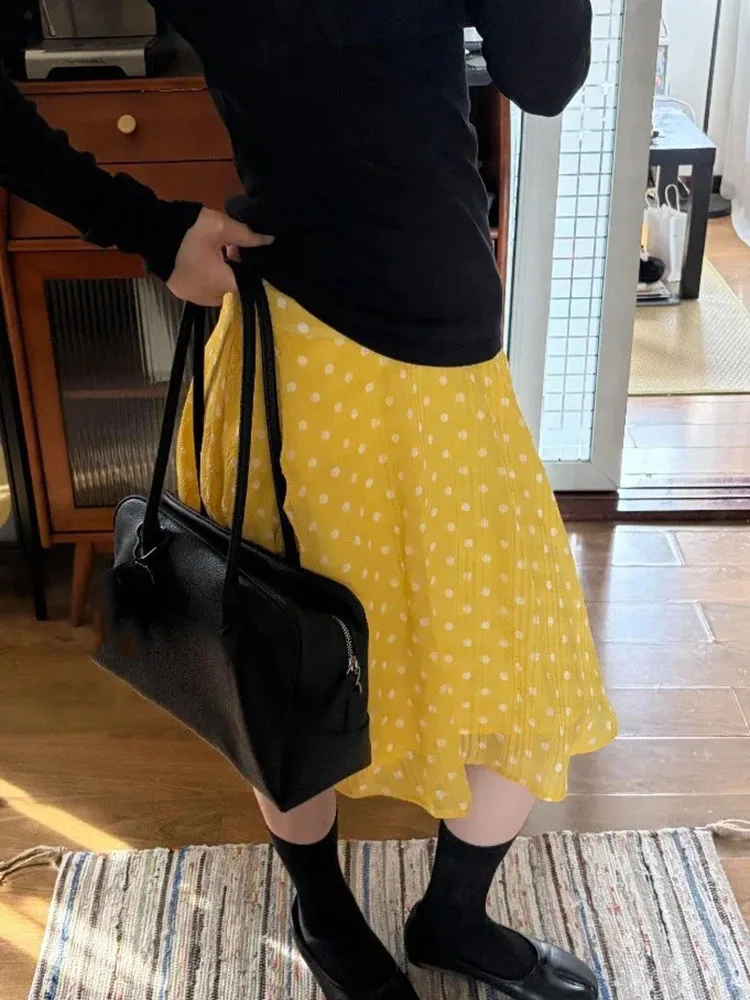 

Vintage Polka Dot Texture Skirt Women 2026 New Elegant Darped A-line Midi Skirts Summer Fashion Versatile Y2k Faldas