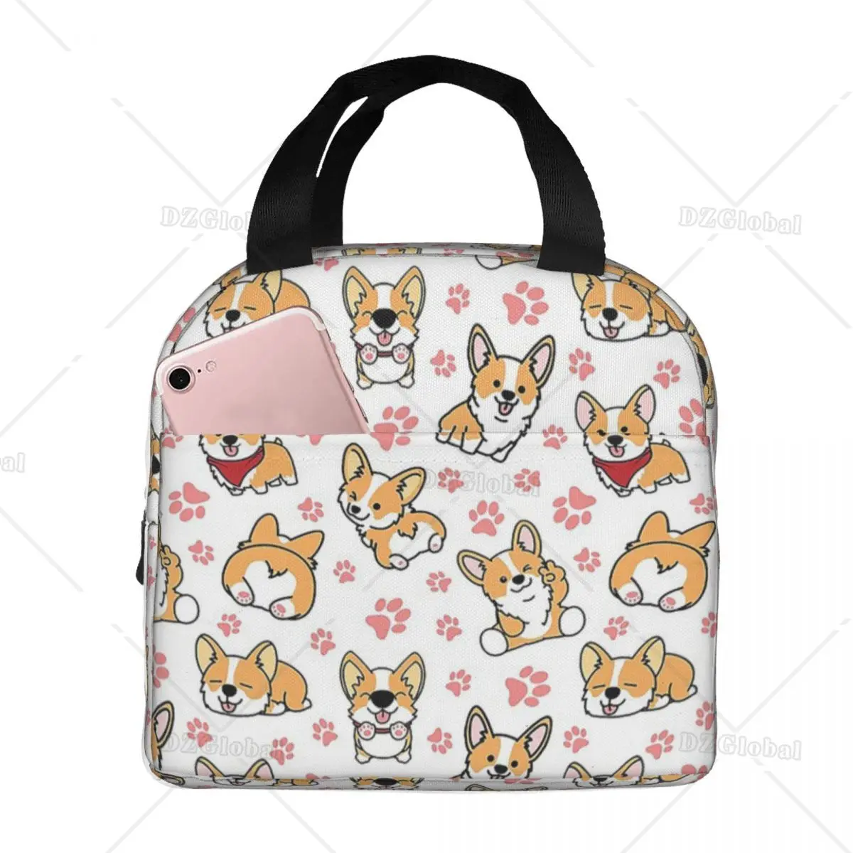 Cute Corgis Insulated Lunch Bags for School Work Picnic Leakproof Cooler Thermal Bento Tote Kawaii Corgi Dog Paw Lunch Box