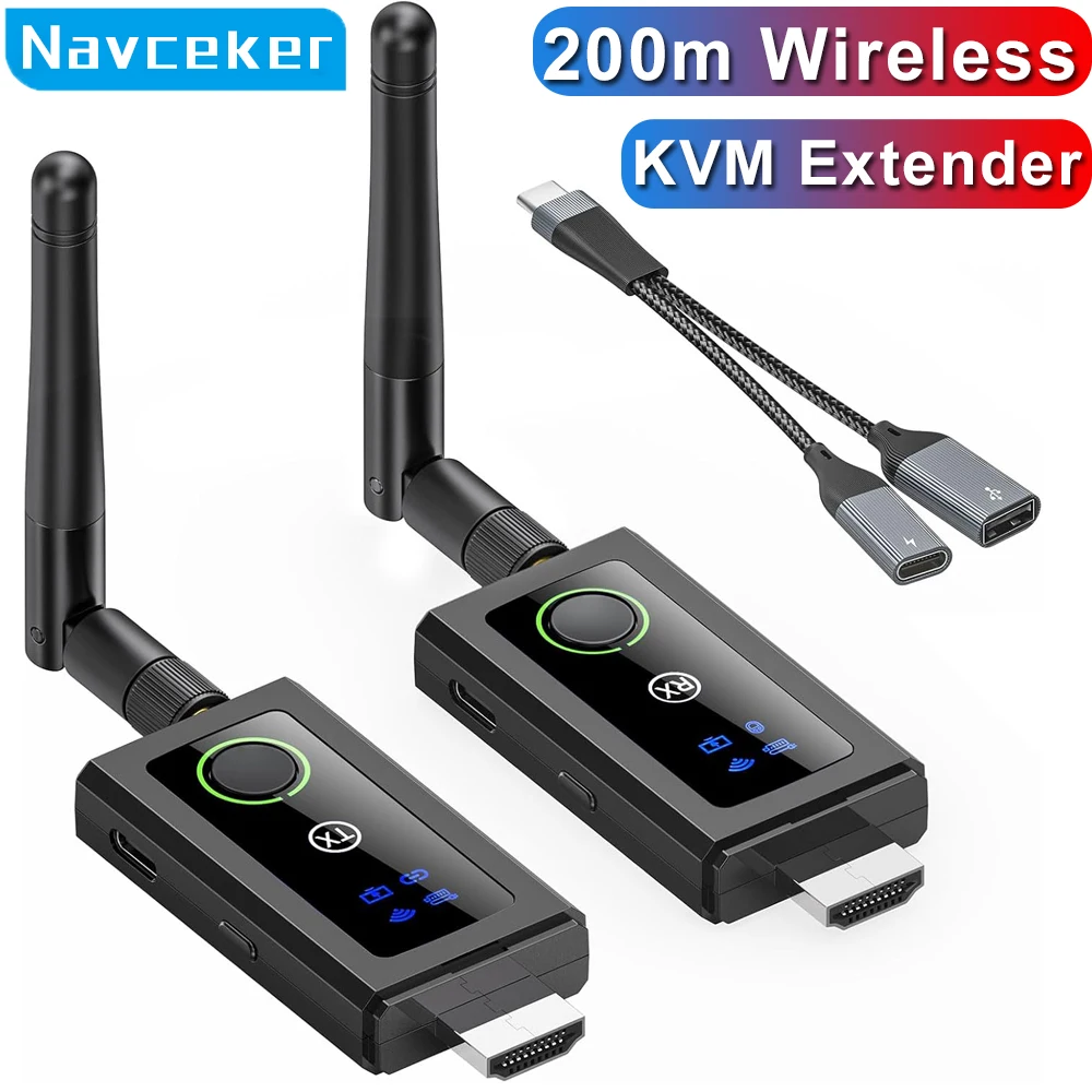 200M Wireless Hdmi Video Transmitter and Receiver 5G Wireless KVM Extender Transceiver for Laptop PC to TV Monitor Projector