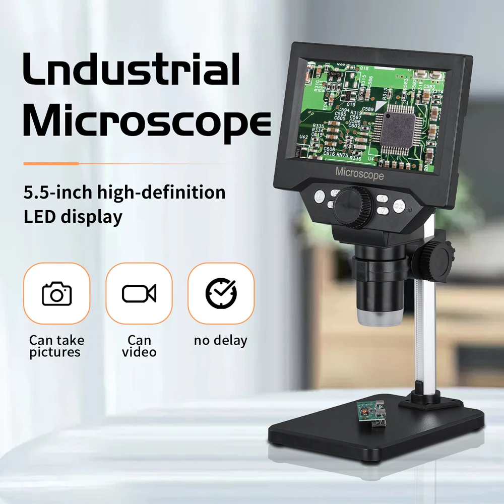 5.5 Inch Digital Microscope 10MP 1000X Magnification LCD Display 8 LED Light SD Card Storage Electronic Microscopio for Repair