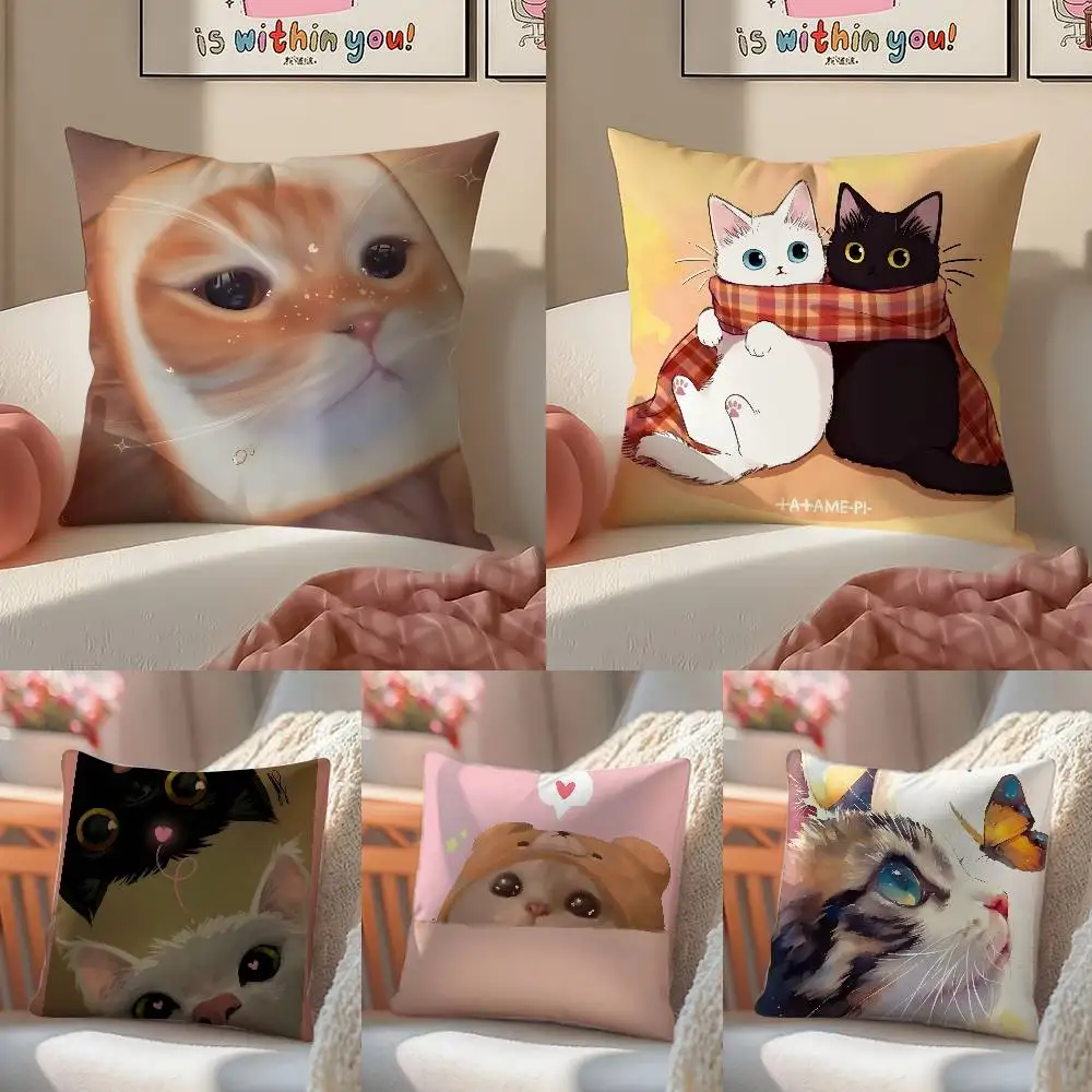 Cute Funny Cats In Internet Pillow Case Anti-dustmite Pillowcase Invisible zipper silky short plush Sofa cushion cover