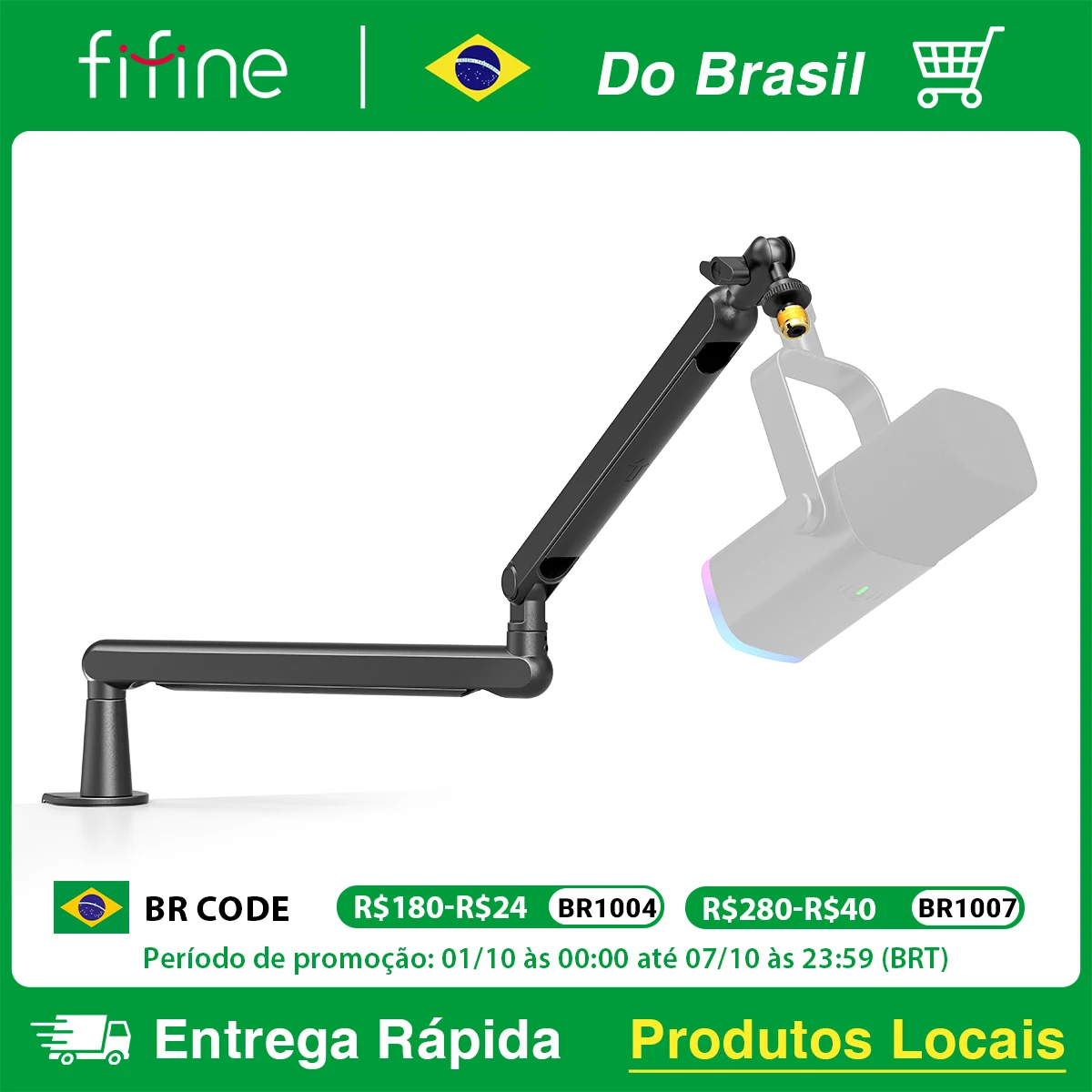 Suporte de microfone de braço de baixo perfil ajustável FIFINE com gerenciamento de cabos/montagem de mesa, lança de suspensão para K688 Ampligame AM8-BM88