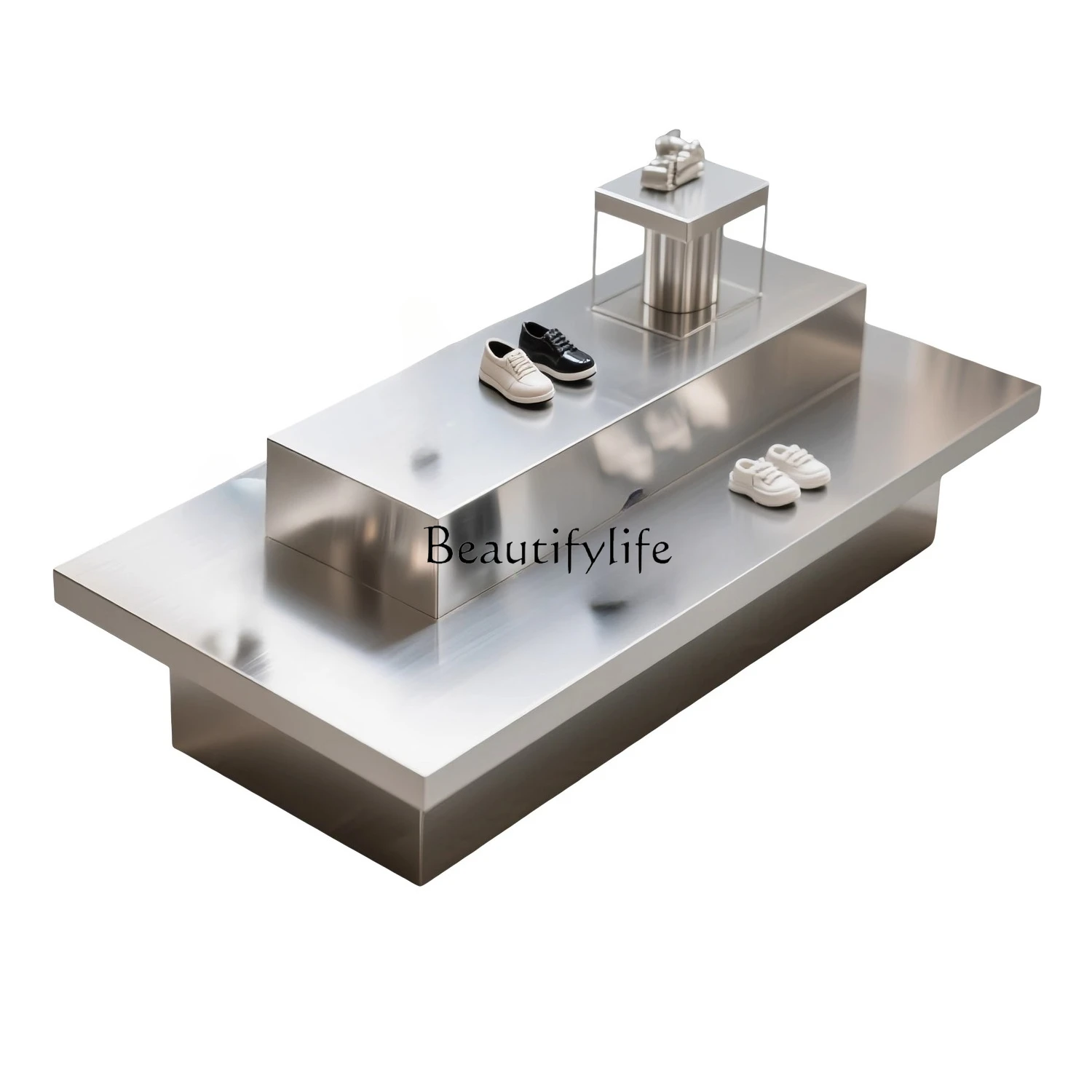

Островный стол для магазина одежды, двухслойный дисплей изделий из нержавеющей стали, островной стол Тайчжун