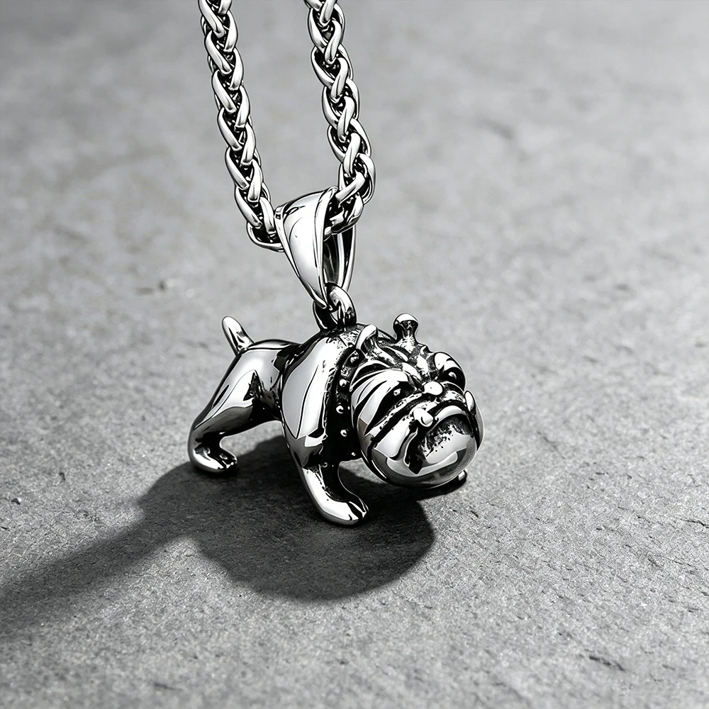 Stainless Steel 3D Bulldog Pendant Necklace Men Women Vintage Loyalty Guardian Amulet Daily Wear Jewelry Gift Dropshipping