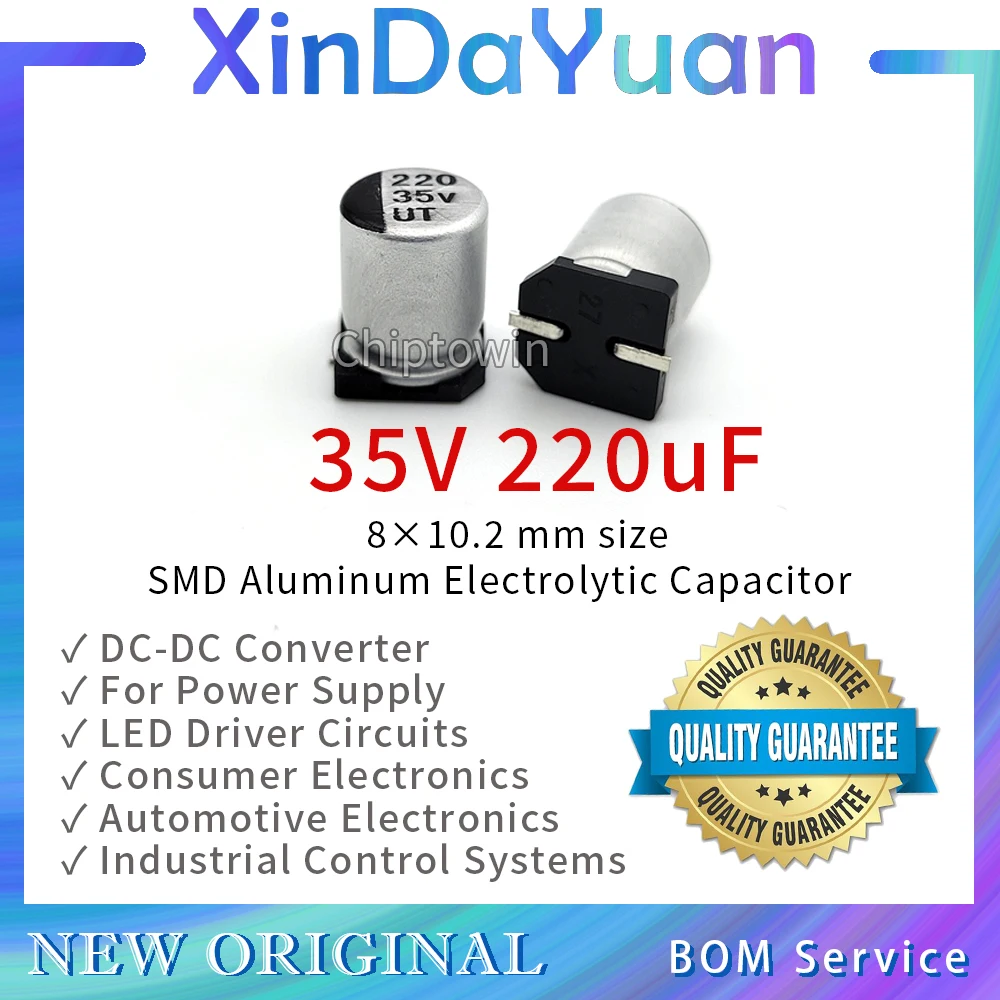 

50pcs 35V 220uF 8×10.2mm SMD Aluminum Electrolytic Capacitor Low ESR