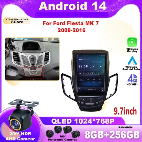 포드 피에스타 MK7 2009-2016 테슬라 스타일 자동차 라디오 멀티미디어 무선 카플레이, GPS 헤드 유닛, 9.7 인치