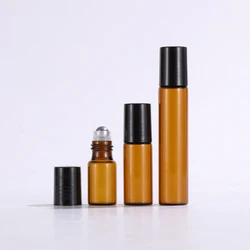 20pcs/50pcs/100pcs Amber Glass Roll on Bottle with Glass and Metal Ball Brown Thin Glass Roller Essential Oil Vials