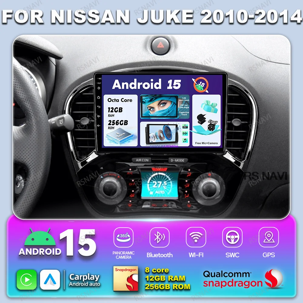 

Автомобильный радиоприемник Android 15 для Nissan Juke 2010-2014, стерео беспроводной Carplay, авто мультимедиа, DVD DSP, авторадио, головное устройство QLED 4G LTE