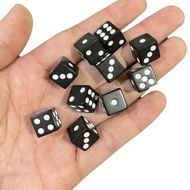 Rompecabezas de dados de punta cuadrada acrílica, accesorio para juegos de 6 caras, cubo blanco y negro, 100 piezas, 10mm