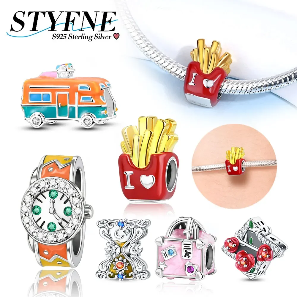 Beaded 925 Sterling Silver Lifestyle Series Chips Luggage Bag Watch Charm Fit Pandora Bracelet Diy Jewelry Accessories Gift