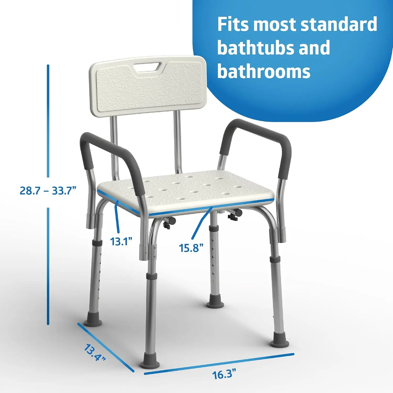 Shower Chair with Backrest and Padded Armrests - 350 lb. capacity, Bath Bench, Seat, Stool for Independent Adult, Seniors, Elderly & Disabled Patients view 3